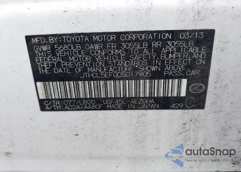 2013 Lexus Ls 460 из США, поврежденный, VIN JTHCL5EF0D5017905